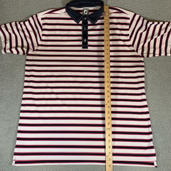 FootJoy Mens Polo Golf Shirt Sz XXL Athletic Fit White Navy Pink Striped - Picture 5 of 7